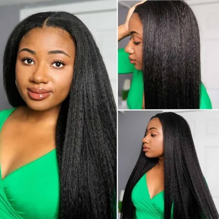 Kinky Straight Human Hair 5x5 HD Transparent Lace Closure Wigs For Women