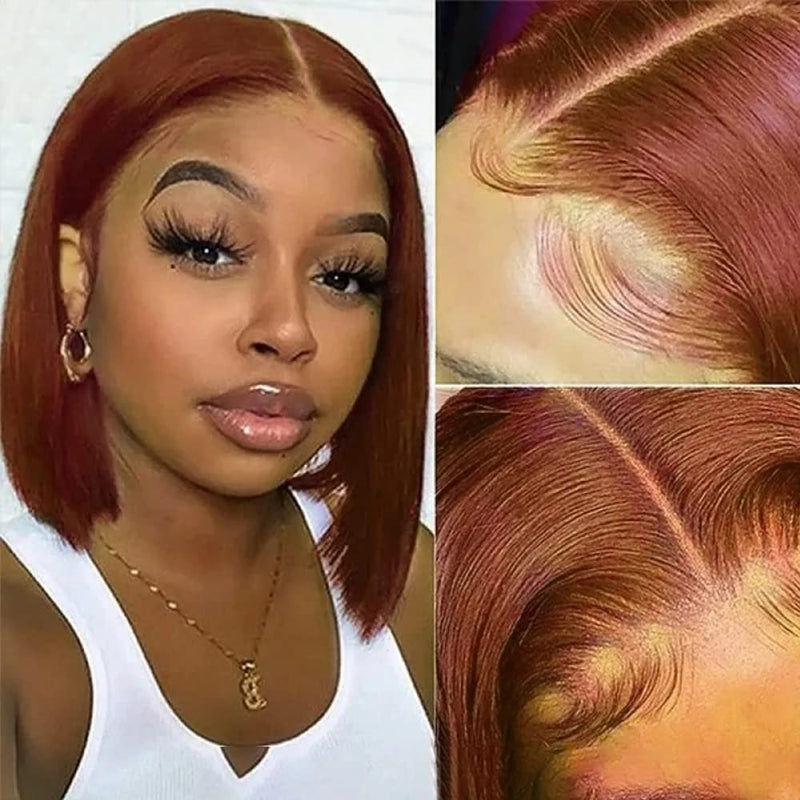 Reddish Brown Colored Human Hair Wig 13x4/4x4 HD Lace Front Wig Short Bob Wigs