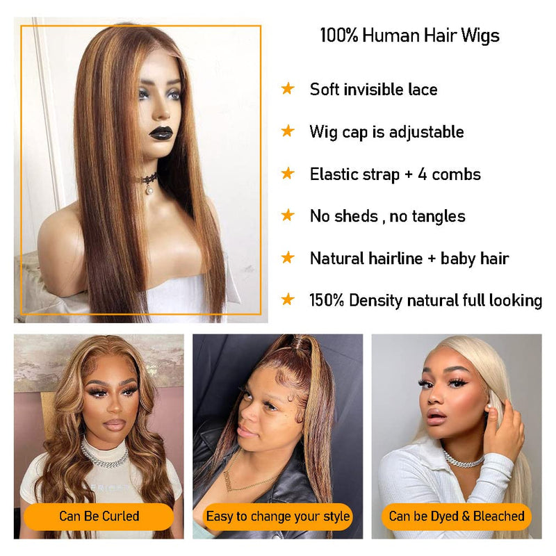 4/27 Highlight Straight Lace Front Wigs 4x4/13x4/13x6 HD Lace Front Human Hair Wigs