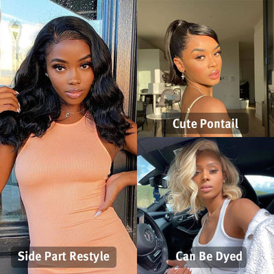Glueless Body Wave Bob Wigs Pre Cut Lace Front Wig 12A Grade Short Cut Style