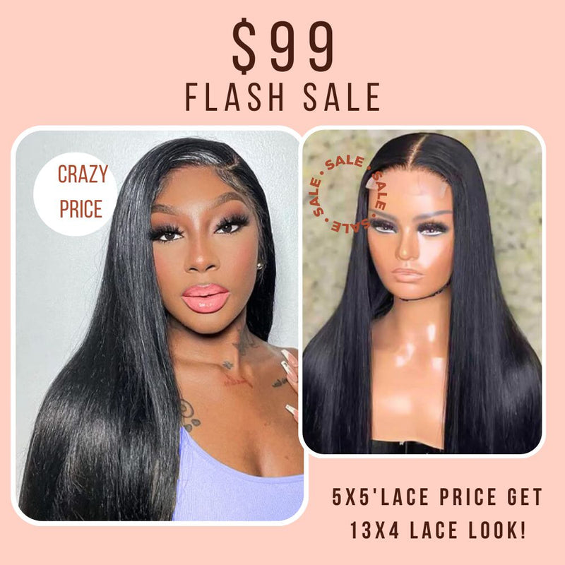 Flash Sale $99  20Inch Straight Wigs 5*5 HD Transparent Lace Wigs