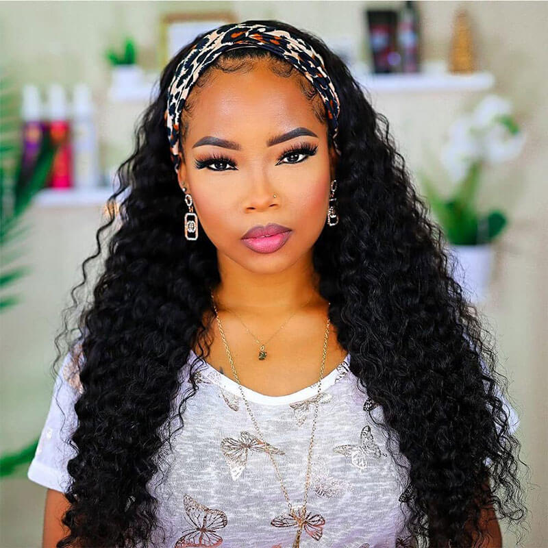 Subella Hair  Curly Headband Wig Human Hair Glueless Wig No Lace Wig