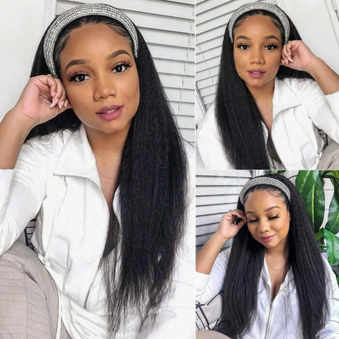 Subella Hair Kinky Straight Headband Wig Glueless Wigs Human Hair Headband Wigs For Women