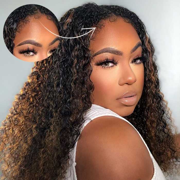 4C Curly Edge Hairline 1B/30 Ombre Color HD Lace Curly Wigs 5x5/13x4/1 ...