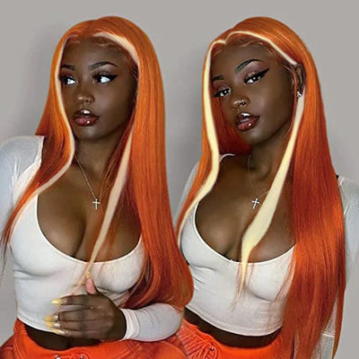 Ginger Blonde Ombre Wigs Skunk Stripe Straight 13x4 HD Lace Wig