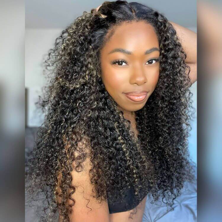 4C Edges Hairline Wig Honey Blonde Highlight Wig 13x4 8x5 HD Lace Front Jerry Curly Human Hair Wigs