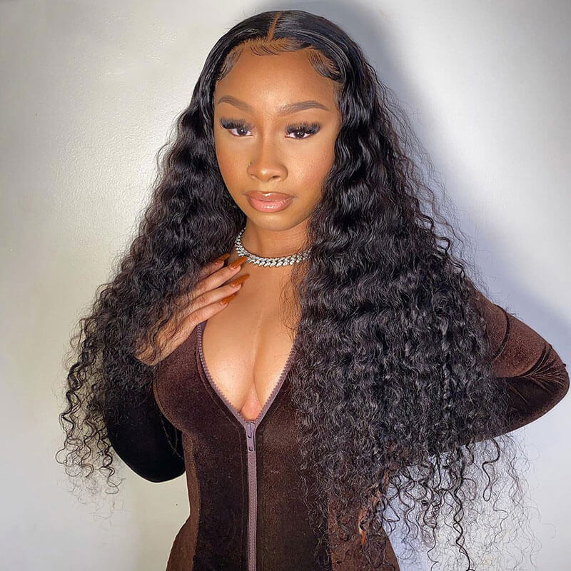 HD Transparent T Part Lace Wig Curly Human Hair Wigs Pre Plucked with Baby Hair