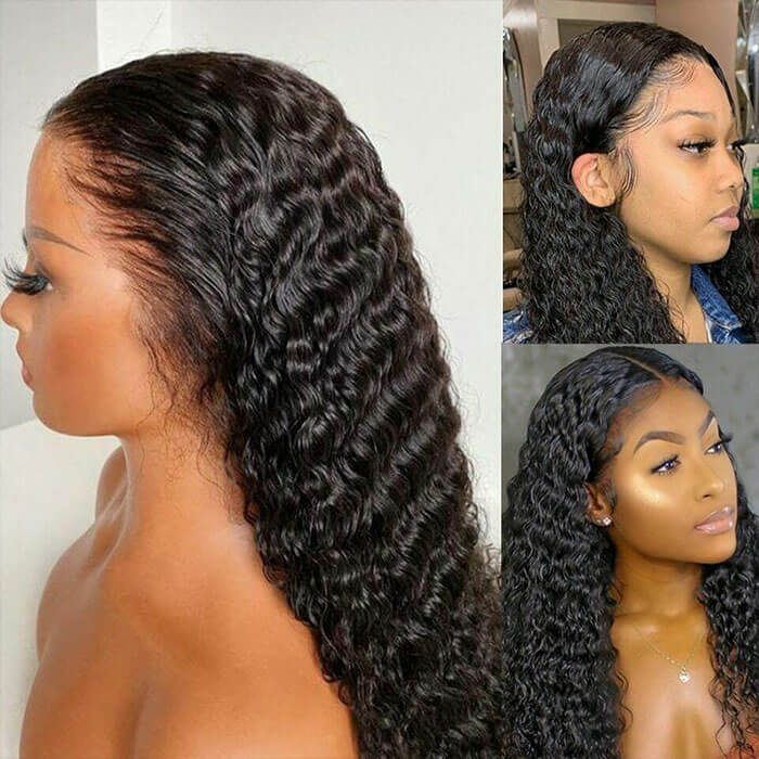 Subella T Part HD Transparent Lace Wig Deep Wave Human Hair Wigs Pre Plucked with Baby Hair
