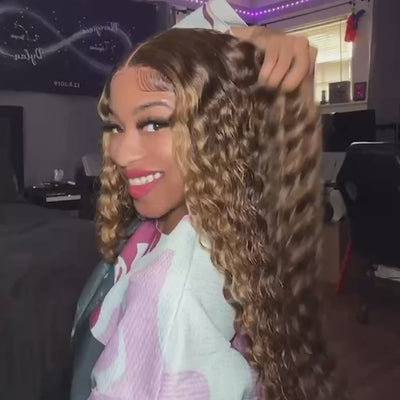 Curly Wigs 4/27 Brown Colored Highlight 4x4 HD Transparent Lace Closure Wig