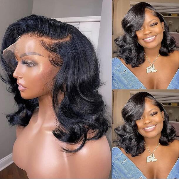 Body Wave Bob Wigs Human Hair Glueless Short Cut Body Wave 13x4 Lace ...