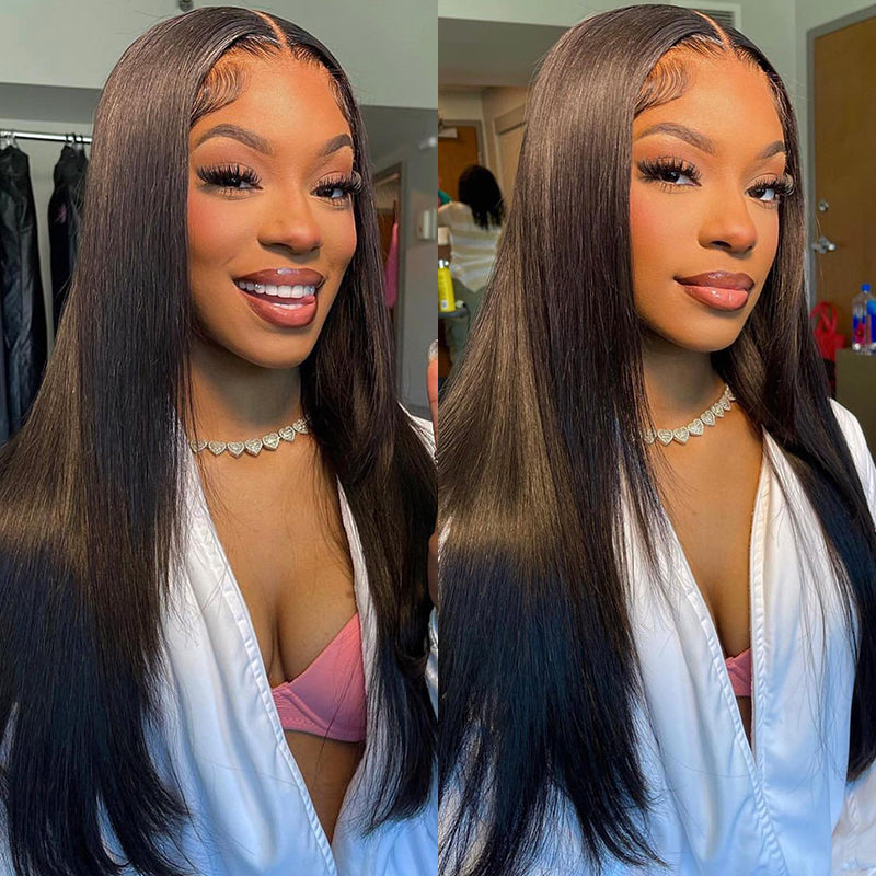 Silky Straight Put On And Go Glueless Wigs With Pre Cut Lace Natural Hairline HD Lace Closure Wigs Beginner Friendly
