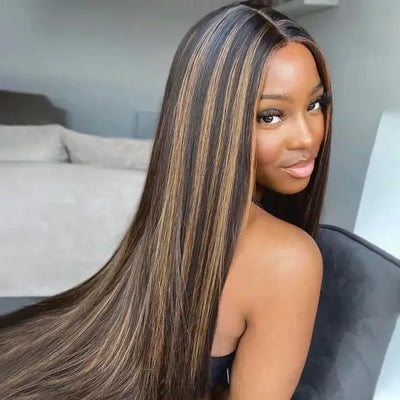Balayage Highlight Colored HD Transparent 13x4 Lace Frontal Wigs 1B/27 Straight Human Hair Wigs Free Part