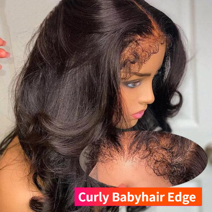 4C Edge Body Wave HD Lace Front Wig With Curly Baby Hair Pre Plucked N ...