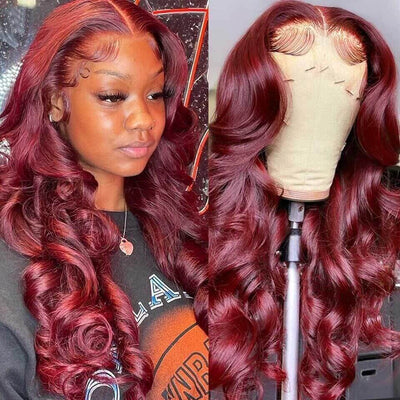 4X4 HD Lace Closure Wig Human Hair Wigs 99J Red Burgundy Pre-Plucked Remy Human Hair Deep Part Wigs
