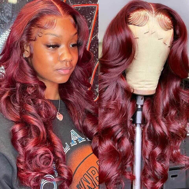 4X4 HD Lace Closure Wig Human Hair Wigs 99J Red Burgundy Pre-Plucked Remy Human Hair Deep Part Wigs