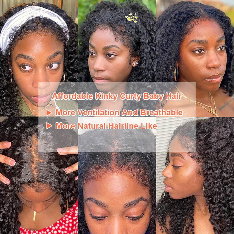 NEW Kinky Curly 4C Edges Realistic Hairline 8x5/360 Pre Cut HD Lace Frontal Glueless Human Hair Wigs